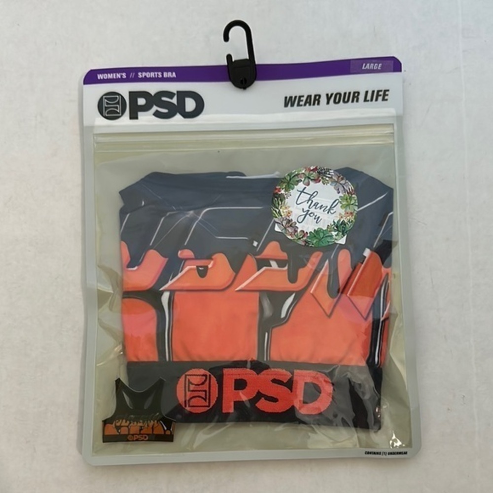 PSD BUSSIN Women's Bra in Black and Orange LARGE